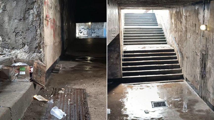 Порожні пляшки, сміття та вода зі стелі: в якому стані підземний перехід біля «Ватри»