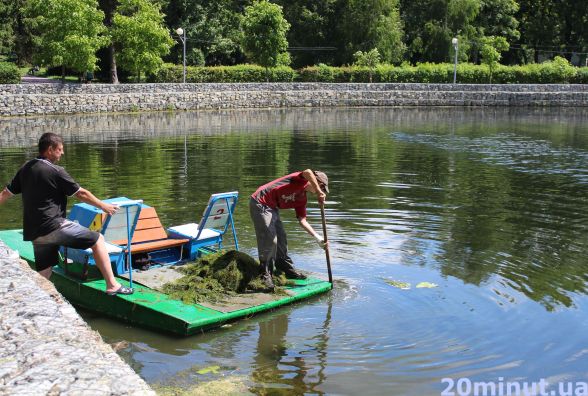 Фото дня: навколо острівця «Чайка» чистять водойму від водоростей та латаття