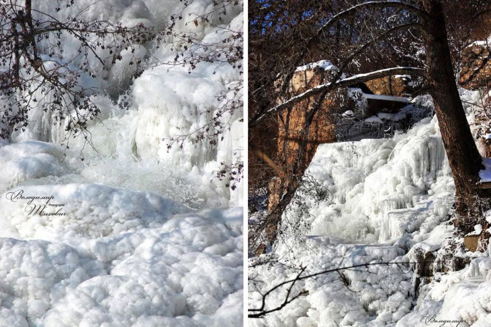 Нерукотворна краса: дивіться фото замерзлого Джуринського водоспаду