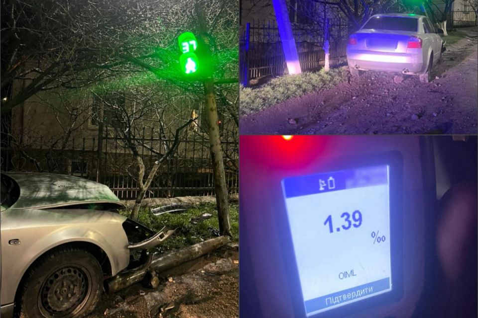 Водій без посвідчення і у стані сп’яніння протаранив світлофор на Микулинецькій