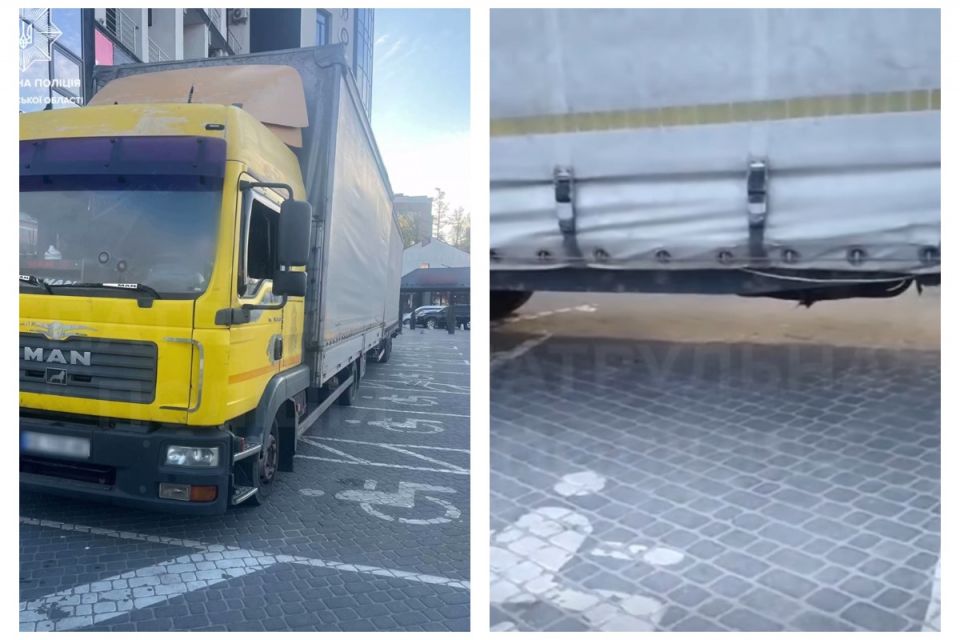 На 15 Квітня водій вантажівки припаркувався одразу на шести місцях для осіб з інвалідністю