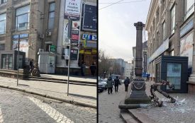 Біля ЦУМу повністю демонтували ліхтар, який пошкодив іноземець