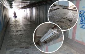 Зруйновані сходи та дроти над головою: у якому стані підземний перехід на вулиці 15 Квітня (ВІДЕО)