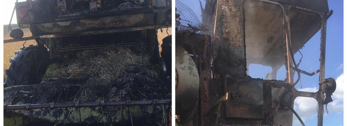 Пожежа у полі: на Шумщині згорів комбайн