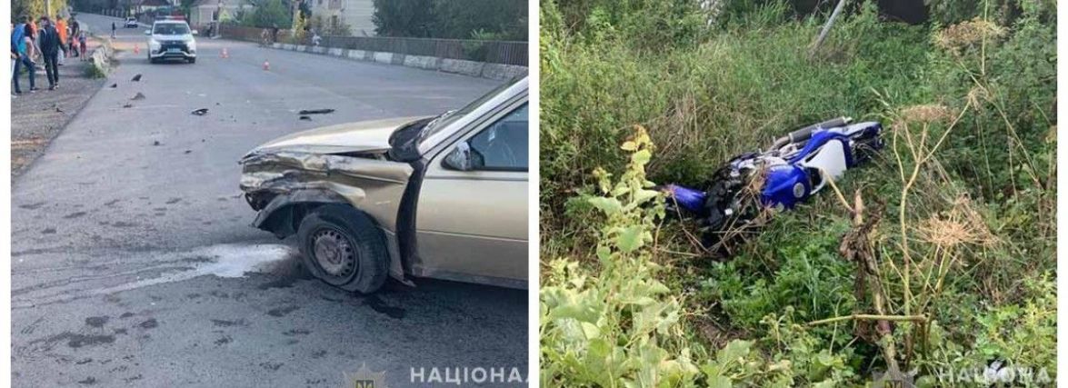 ДТП у Монастириськах: мотоцикліст врізався у автомобіль. Водій двоколісного у лікарні